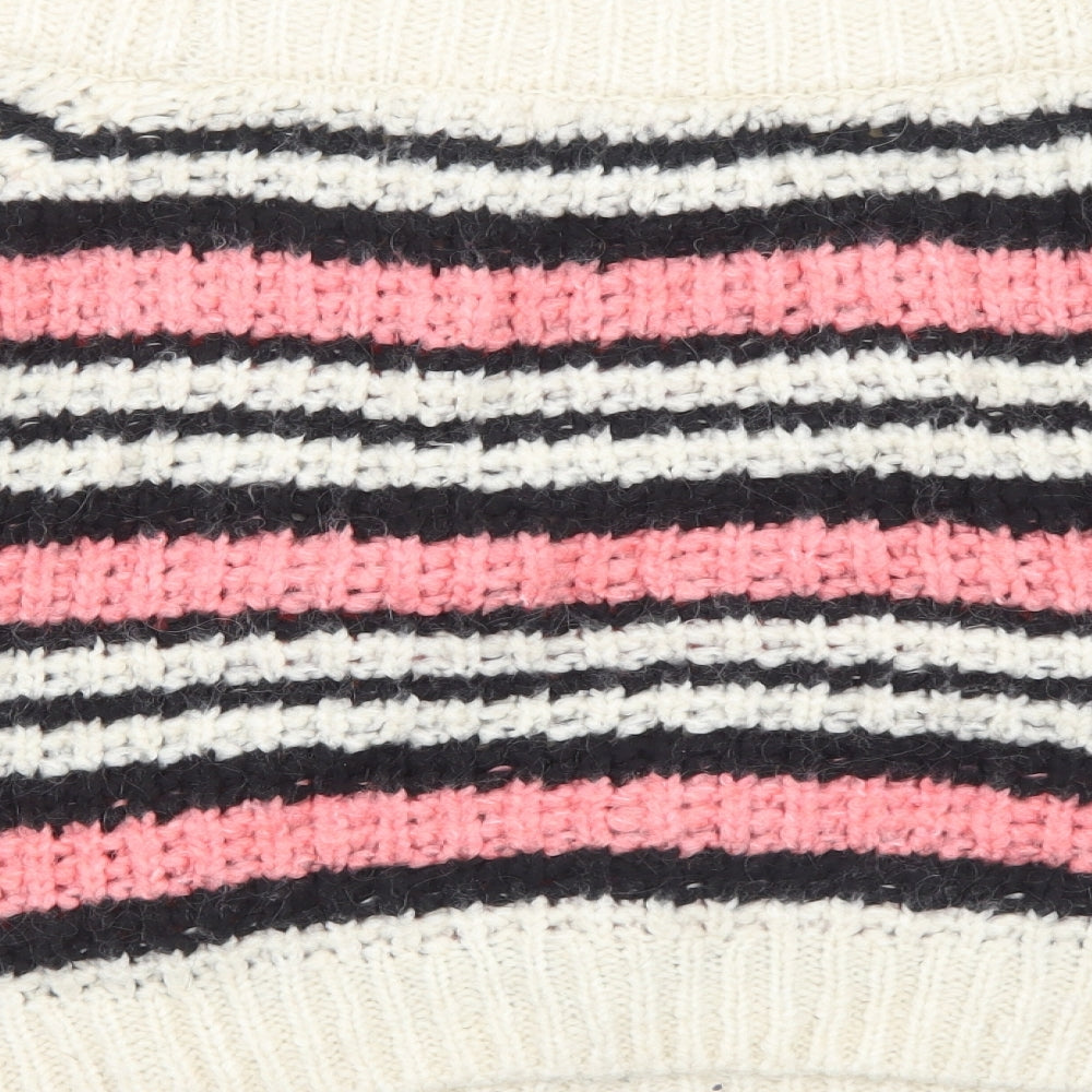 River Island Womens Pink Boat Neck Striped Acrylic Pullover Jumper Size 8