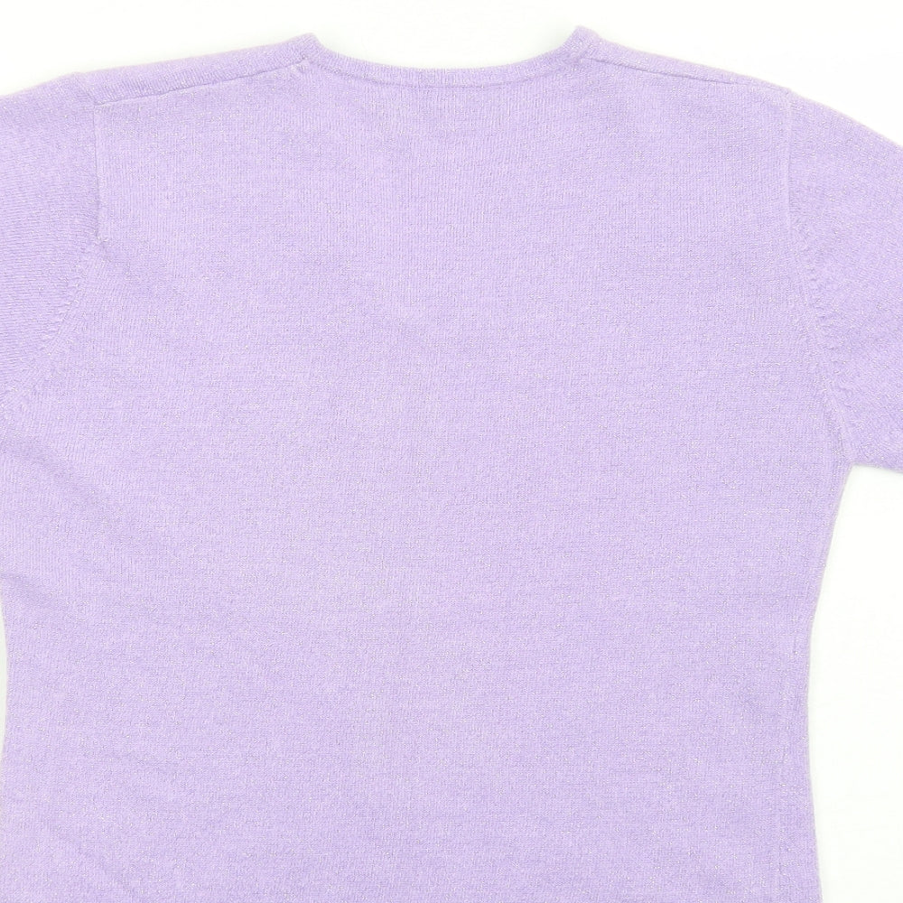 Akal Collection Womens Purple Polyester Basic T-Shirt Size S V-Neck