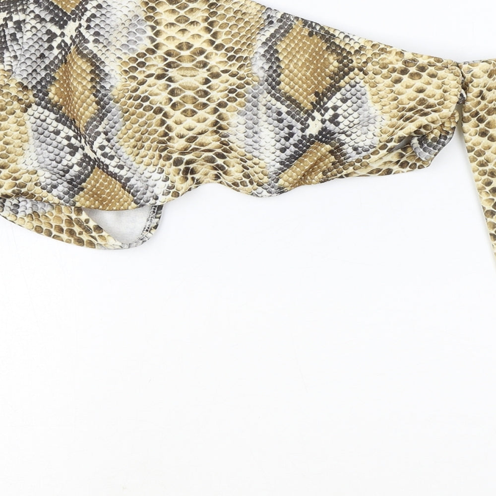 In the Style Womens Brown Animal Print Polyester Cropped Blouse Size 10 Off the Shoulder - Snake Skin Print