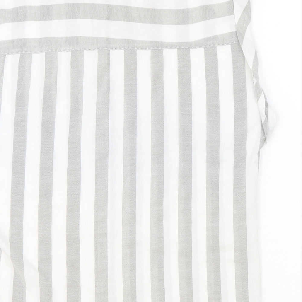 JV Womens Grey Striped 100% Cotton Basic Button-Up Size 10 Collared