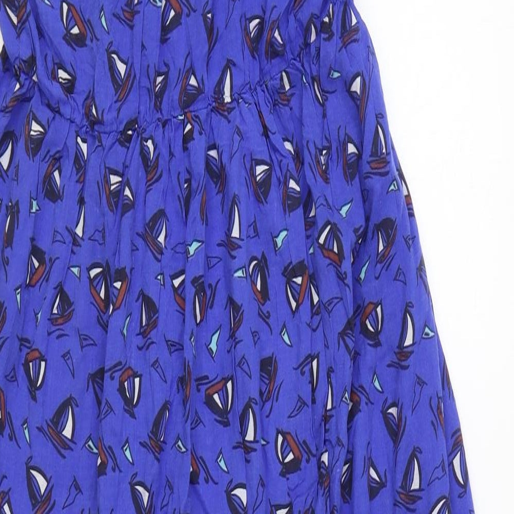 Ocean Club Womens Blue Geometric Polyester A-Line Size 10 Square Neck Pullover - Boat Print