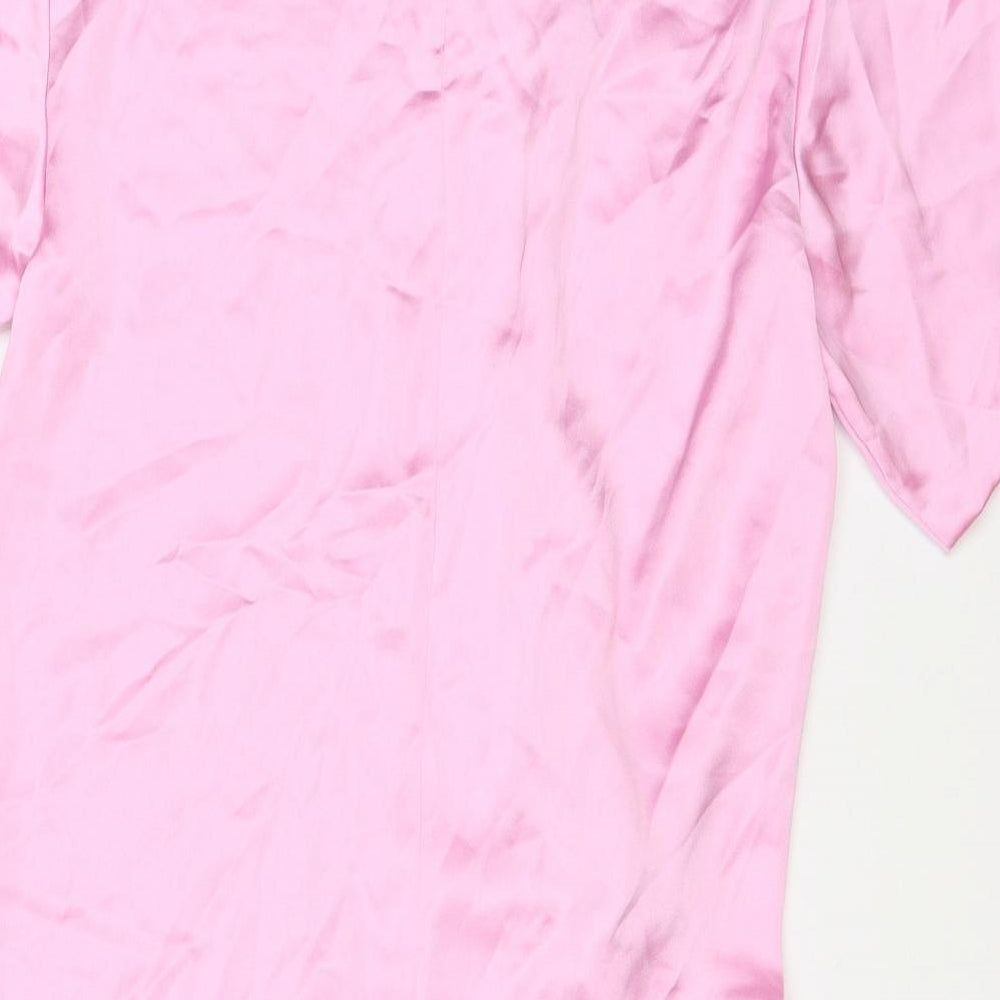 Zara Womens Pink Polyester T-Shirt Dress Size M Round Neck Zip