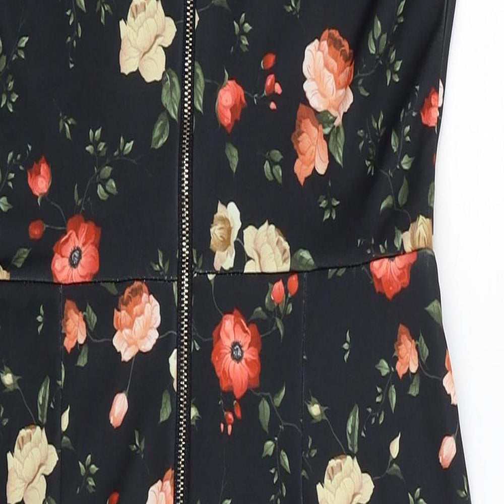 GFLock Womens Black Floral Nylon Shift Size 8 Square Neck Zip