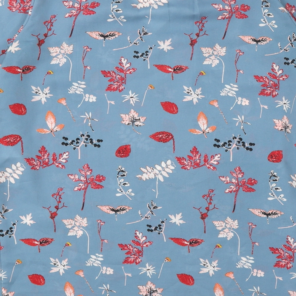 VERO MODA Womens Blue Floral Polyester Basic Blouse Size S V-Neck