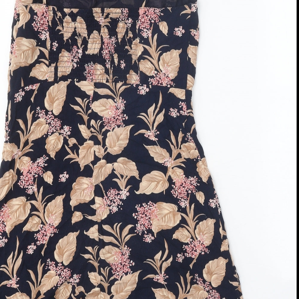 Preworn Womens Black Floral Viscose Mini Size L Square Neck Zip