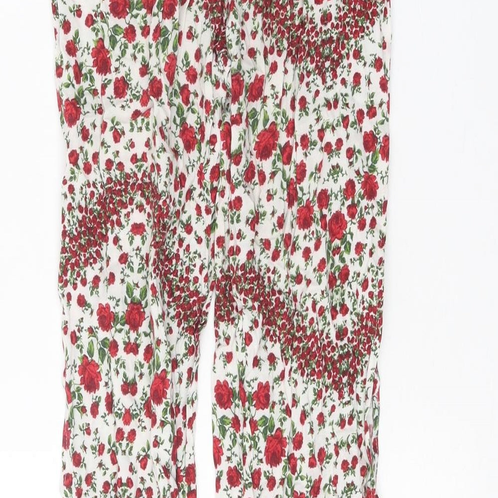 Divided Womens White Floral Viscose Trousers Size 6 Regular