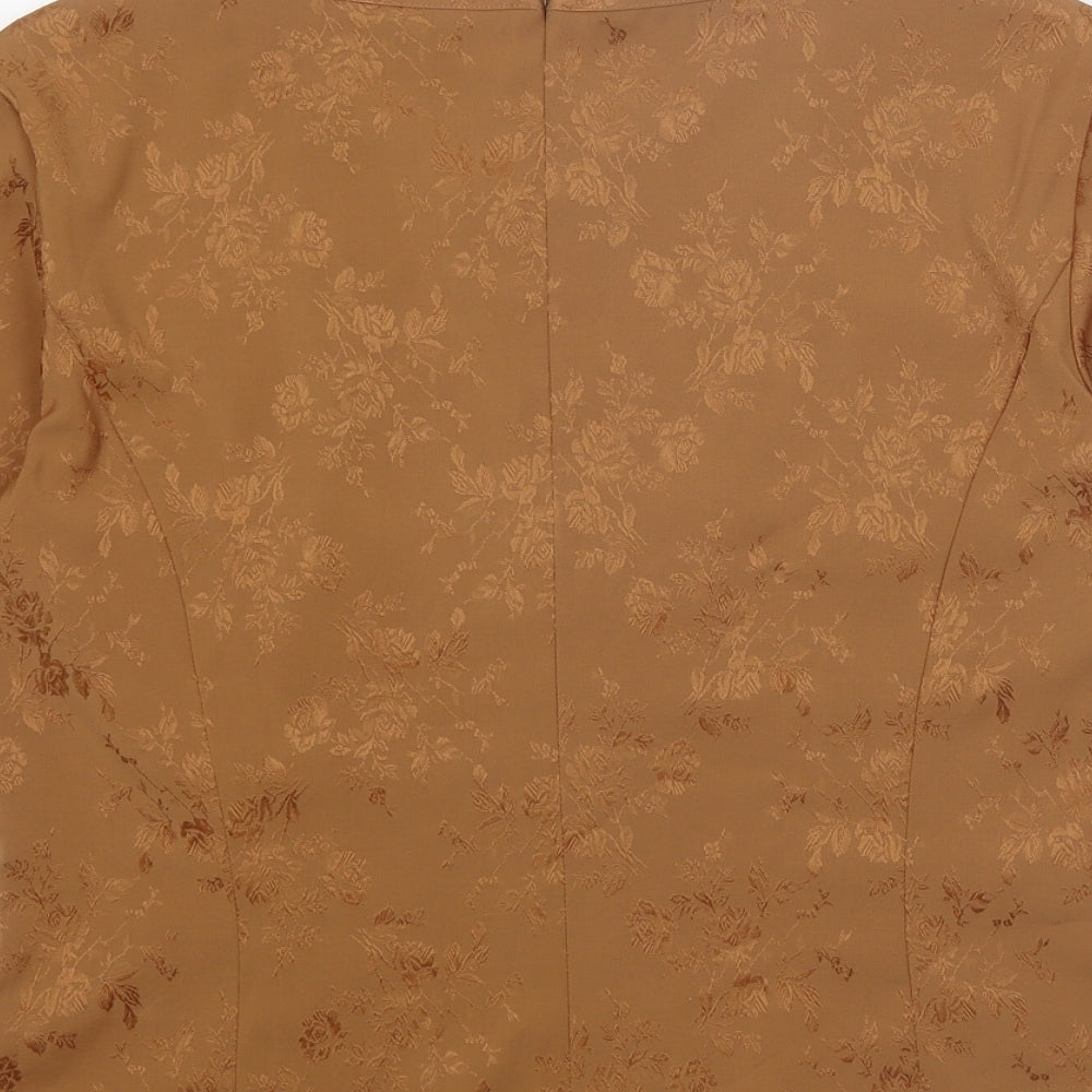 Country Casuals Womens Brown Floral Polyester Basic T-Shirt Size 12 Round Neck