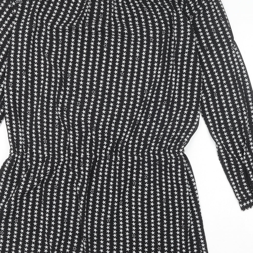 H&M Womens Black Geometric Polyester Fit & Flare Size 14 Round Neck Pullover - Star Pattern