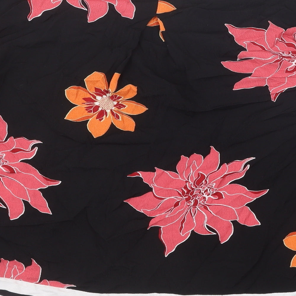 Soon Womens Black Floral Viscose Basic Blouse Size 14 V-Neck