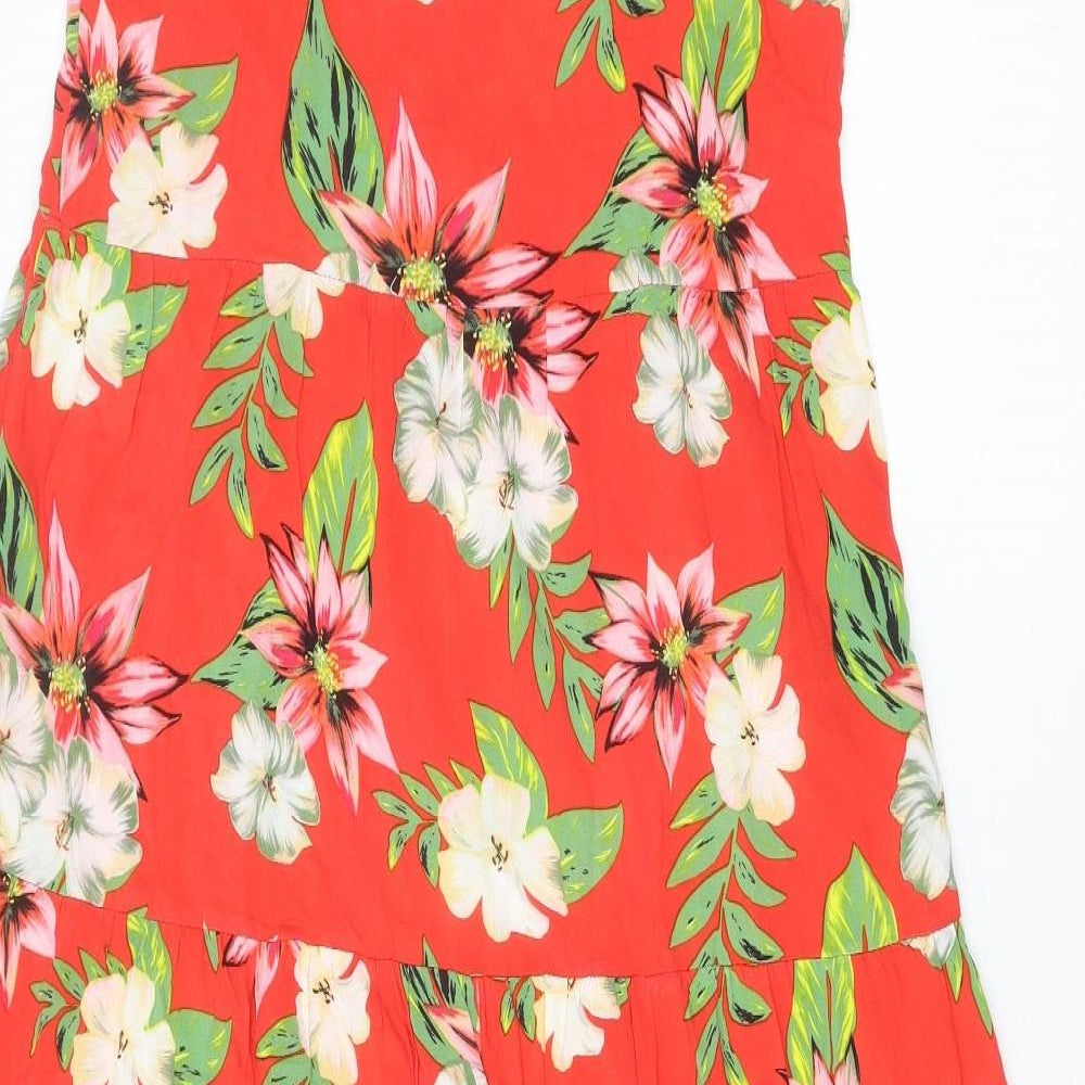 Dorothy Perkins Womens Red Floral Viscose A-Line Size 8 Round Neck Pullover