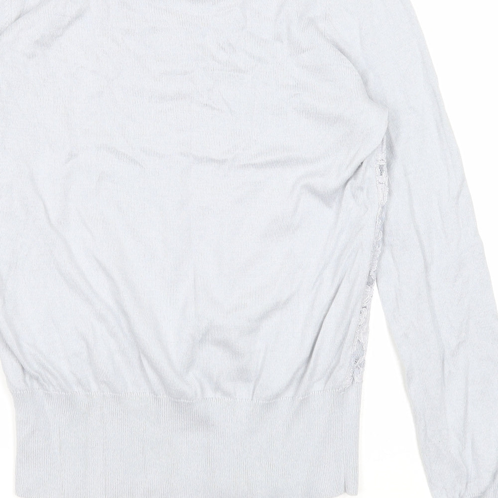 Oasis Womens Grey Round Neck Cotton Pullover Jumper Size S - Lace Detail