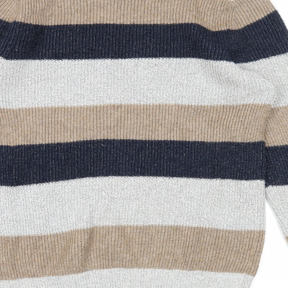 Marks & Spencer Mens Multicoloured Round Neck Striped Polyamide Pullover Jumper Size M Long Sleeve