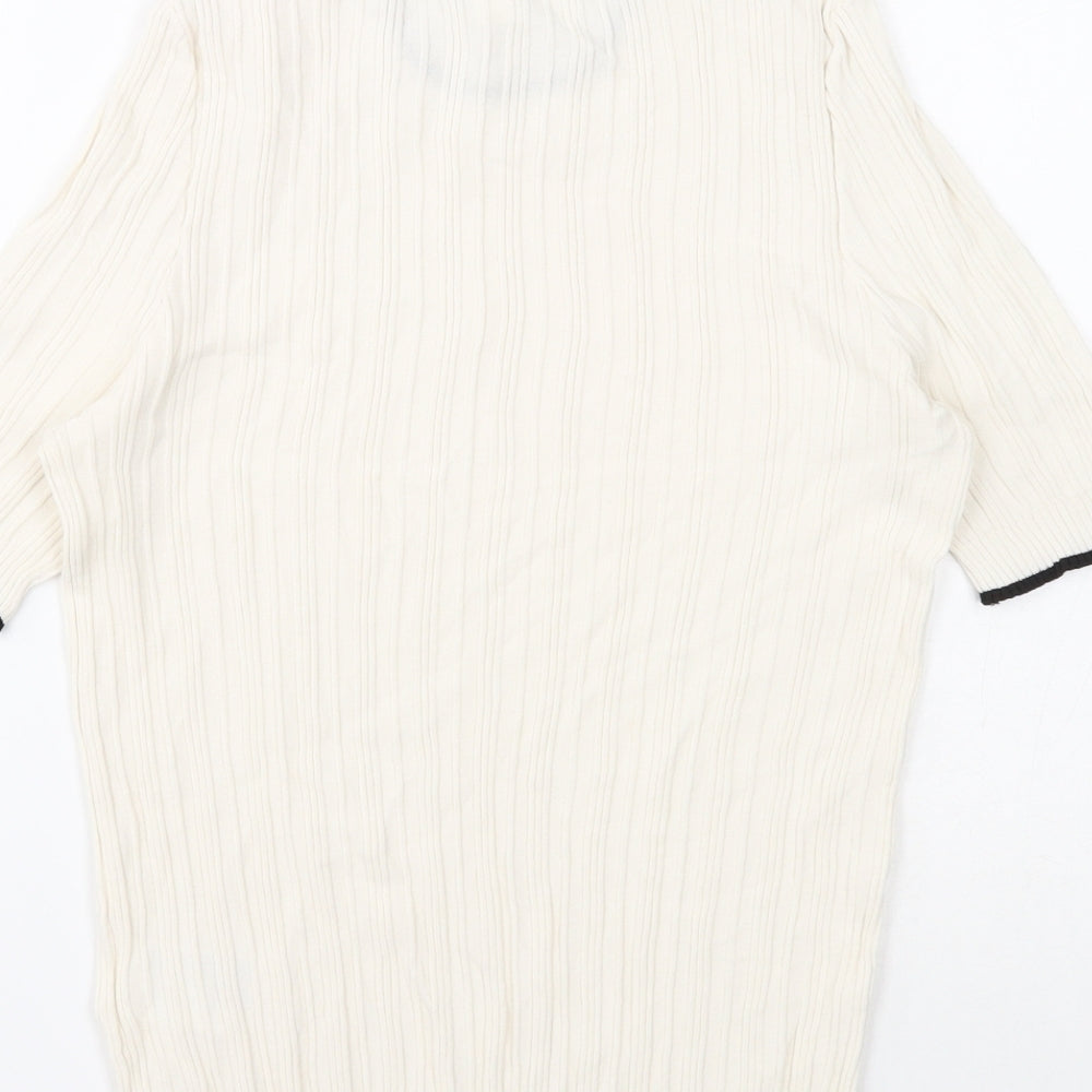 H&M Womens White Round Neck Viscose Pullover Jumper Size M