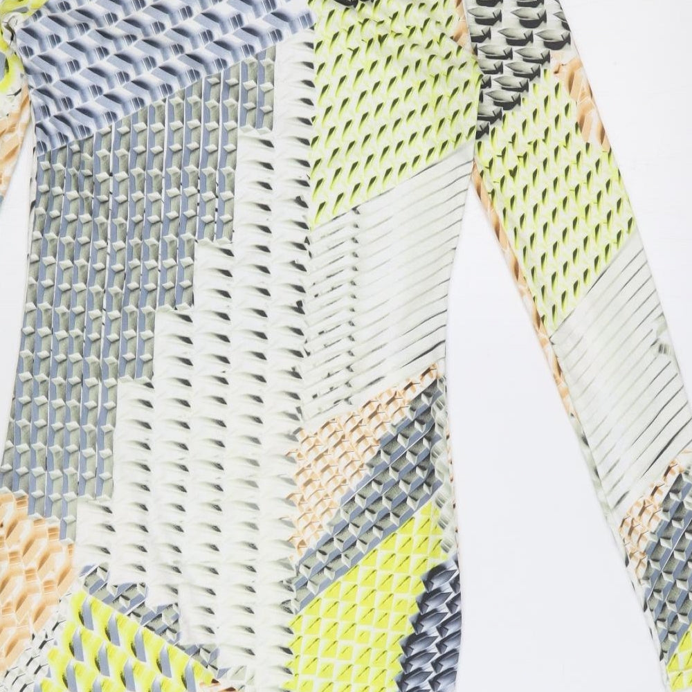 Topshop Womens Multicoloured Geometric Polyester Bodycon Size 10 Round Neck