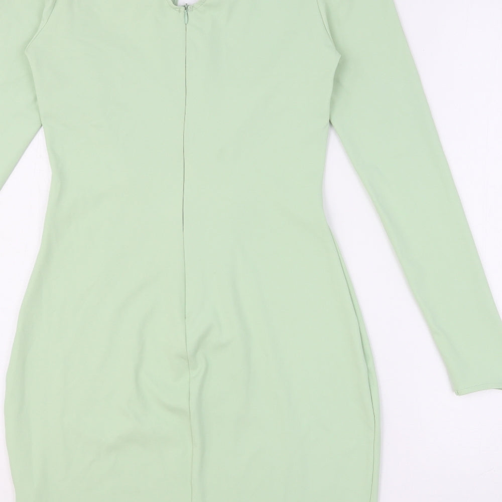 Saint Genies Womens Green Polyester Pencil Dress Size 10 Round Neck - Cut Out