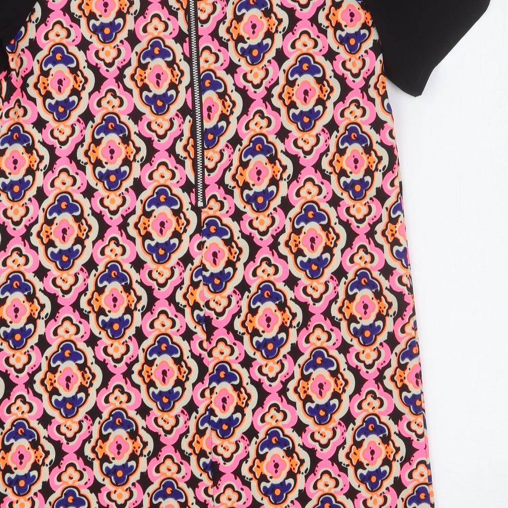 Ribbon Womens Multicoloured Geometric Polyester Shift Size 10 Round Neck