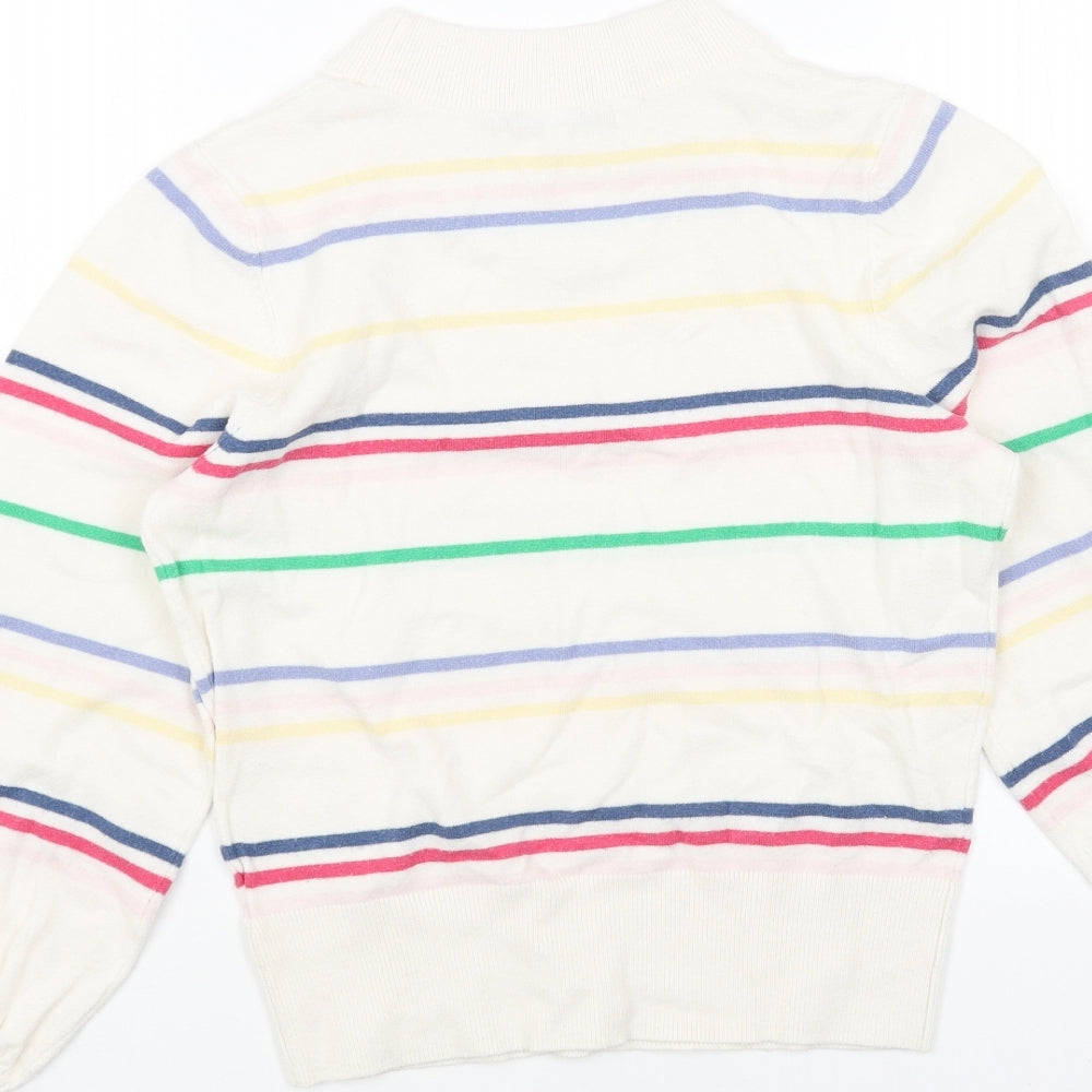 NEXT Womens White Round Neck Striped Acrylic Pullover Jumper Size XS