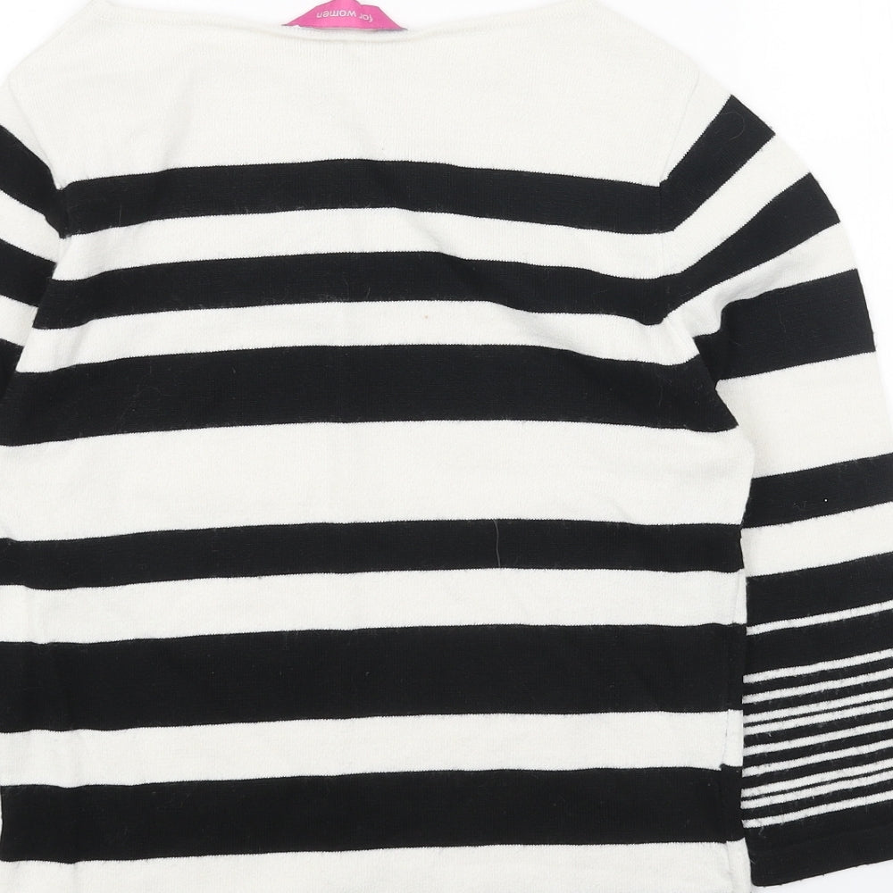 For Women Womens White Boat Neck Striped Acrylic Pullover Jumper Size 10