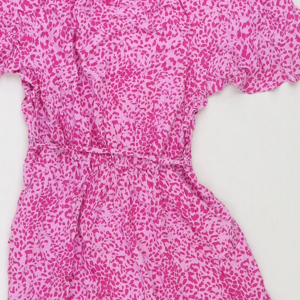Marks & Spencer Womens Pink Animal Print Polyester A-Line Size 10 Round Neck Pullover - Leopard Pattern