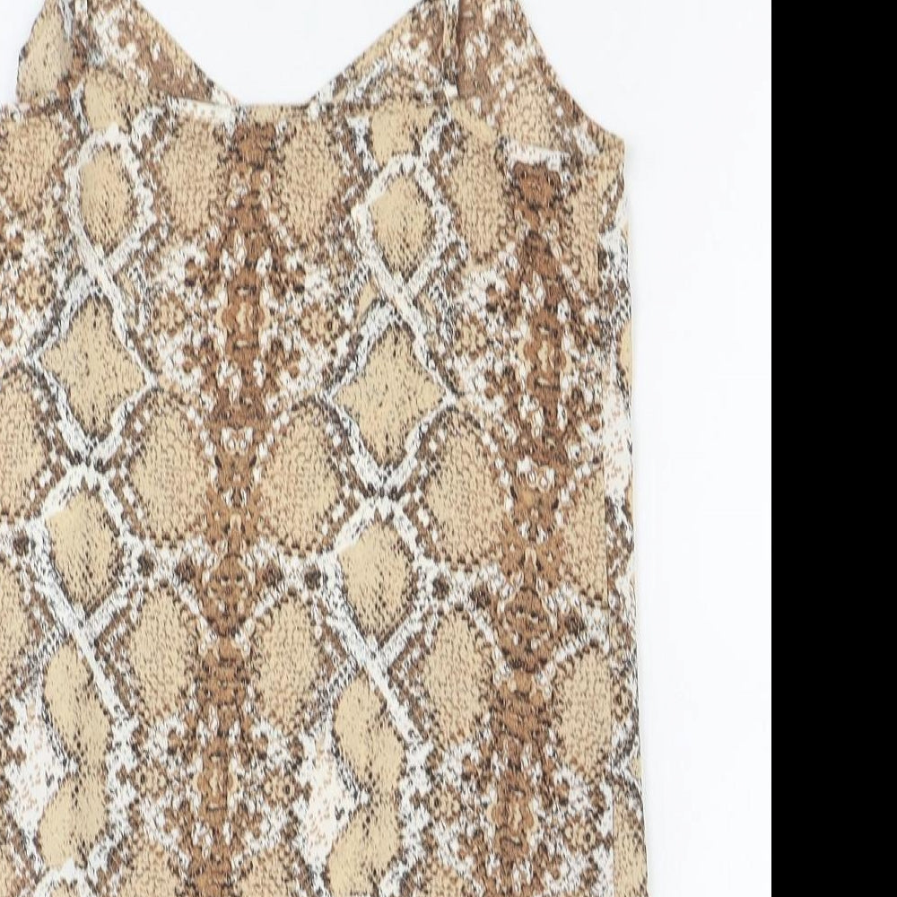 Marks & Spencer Womens Brown Animal Print Polyester Basic Tank Size 8 V-Neck - Snake Print