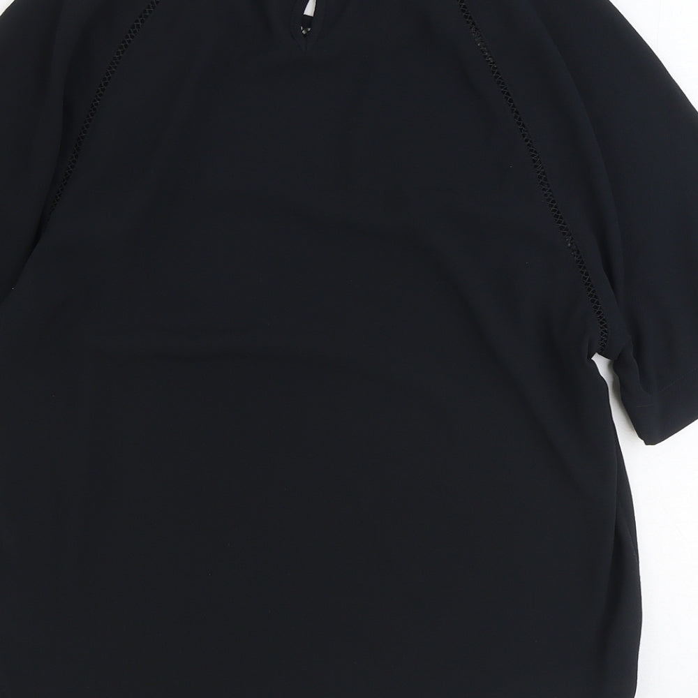 Marks & Spencer Womens Black Herringbone Polyester Basic T-Shirt Size 6 Round Neck