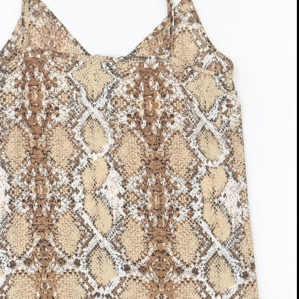 Marks & Spencer Womens Brown Animal Print Polyester Basic Tank Size 6 V-Neck - Snake Print