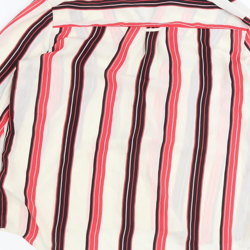 NEXT Womens Multicoloured Striped Polyester Basic Button-Up Size 14 V-Neck