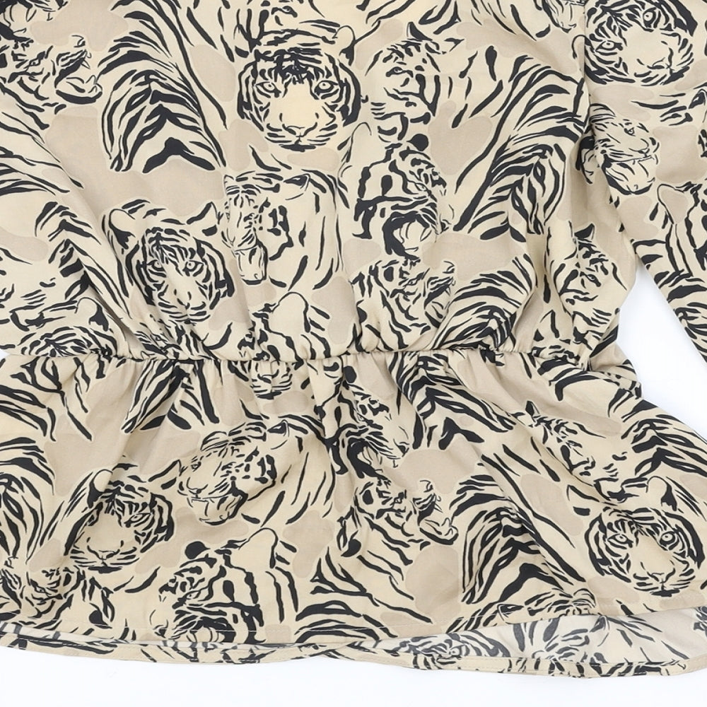 VERO MODA Womens Brown Animal Print Viscose Basic Blouse Size XS V-Neck - Tiger Print