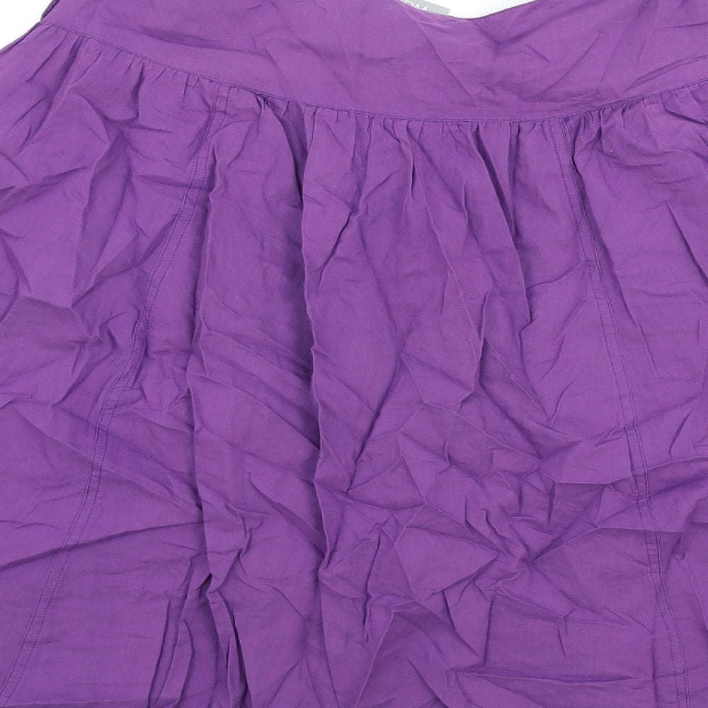 Wallis Womens Purple Floral Cotton Swing Skirt Size 10 Zip