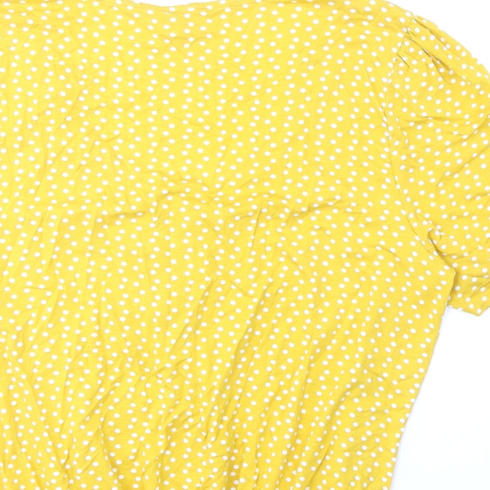Khost Womens Yellow Polka Dot Viscose Basic T-Shirt Size 18 V-Neck