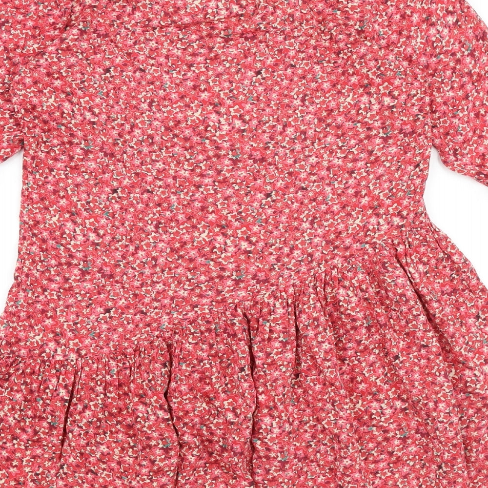 Secret Bazaar Womens Red Geometric Viscose A-Line Size S Round Neck Button