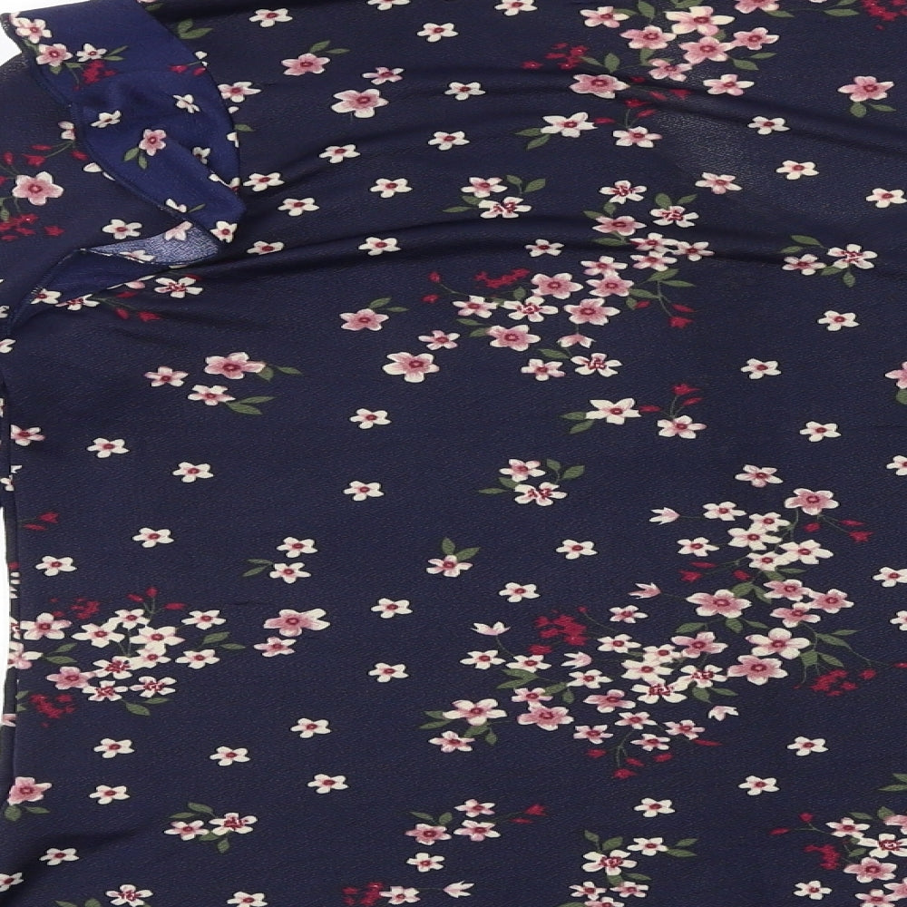 Encuentro Womens Blue Floral Viscose Basic Blouse Size XL V-Neck