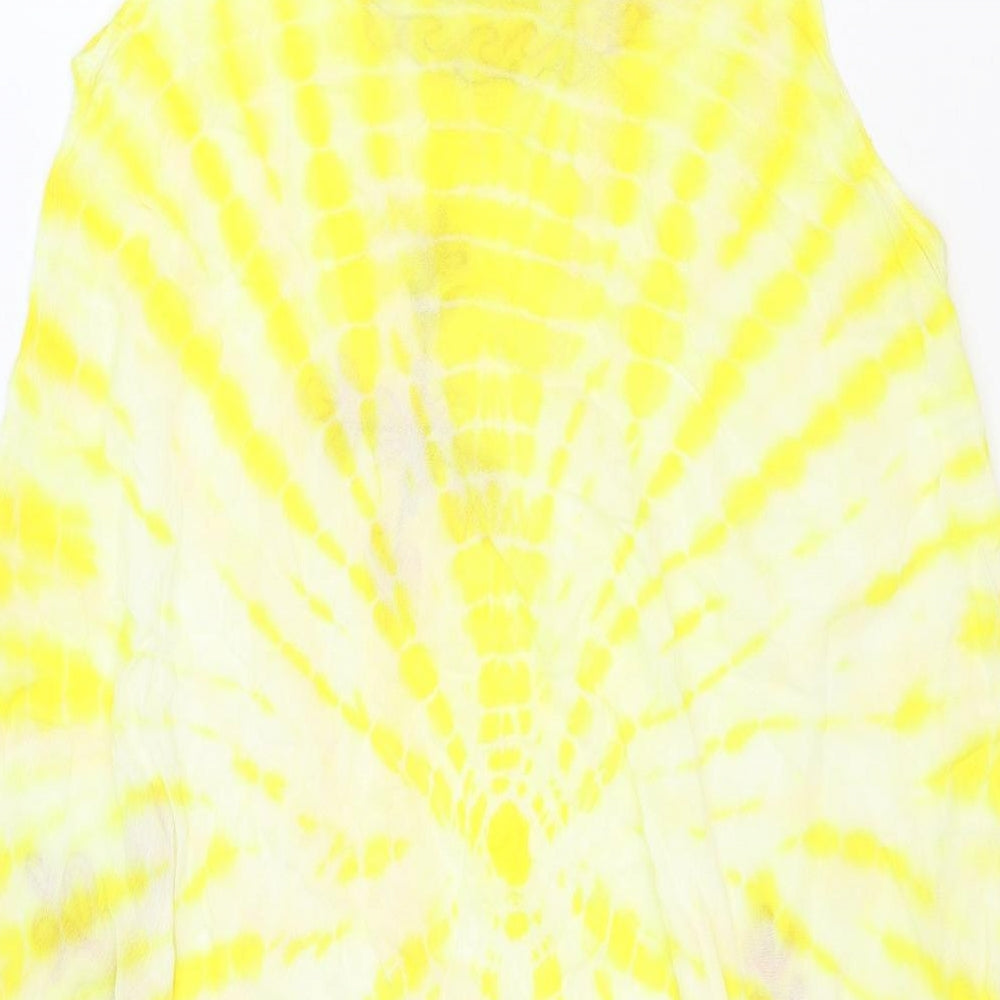 J.D. Womens Yellow Tie Dye Rayon A-Line One Size Round Neck Pullover