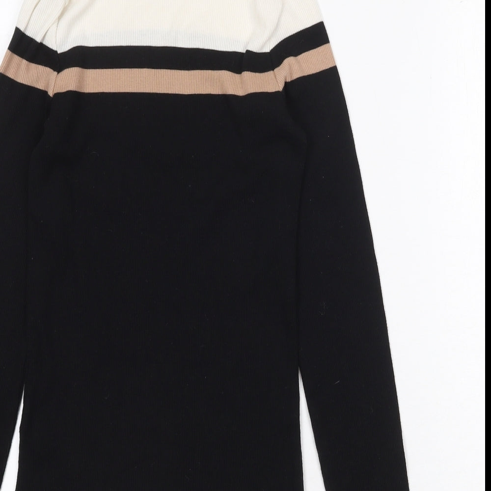 New Look Womens Black Roll Neck Polyester Pullover Jumper Size 12 - Colourblock
