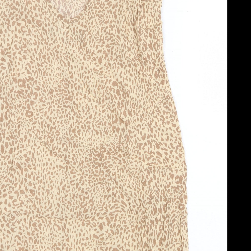 Cuesta Blanca Womens Beige Animal Print Viscose Basic Tank Size 16 V-Neck - Leopard Pattern