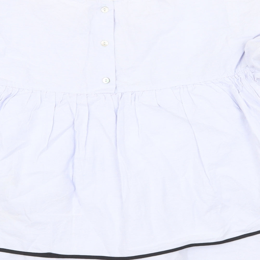 Zara Womens Purple 100% Cotton Basic Blouse Size M Round Neck