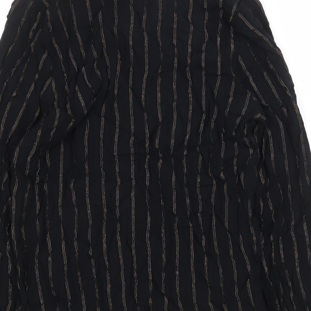 Marks & Spencer Womens Black Striped Viscose Basic Blouse Size 10 V-Neck