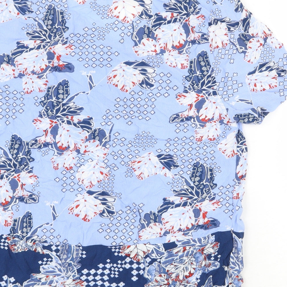 Marks & Spencer Womens Blue Geometric Viscose Basic Blouse Size 8 V-Neck