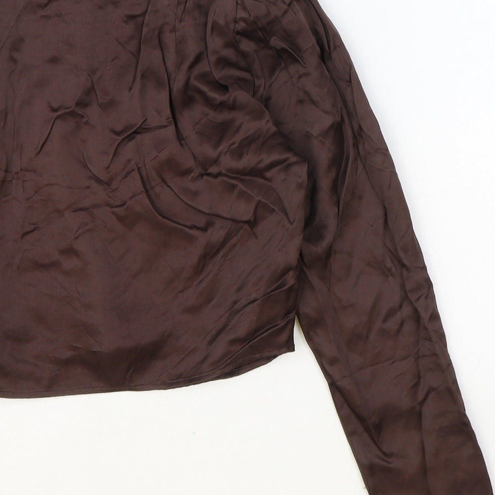 Zara Womens Brown Viscose Cropped Blouse Size S One Shoulder