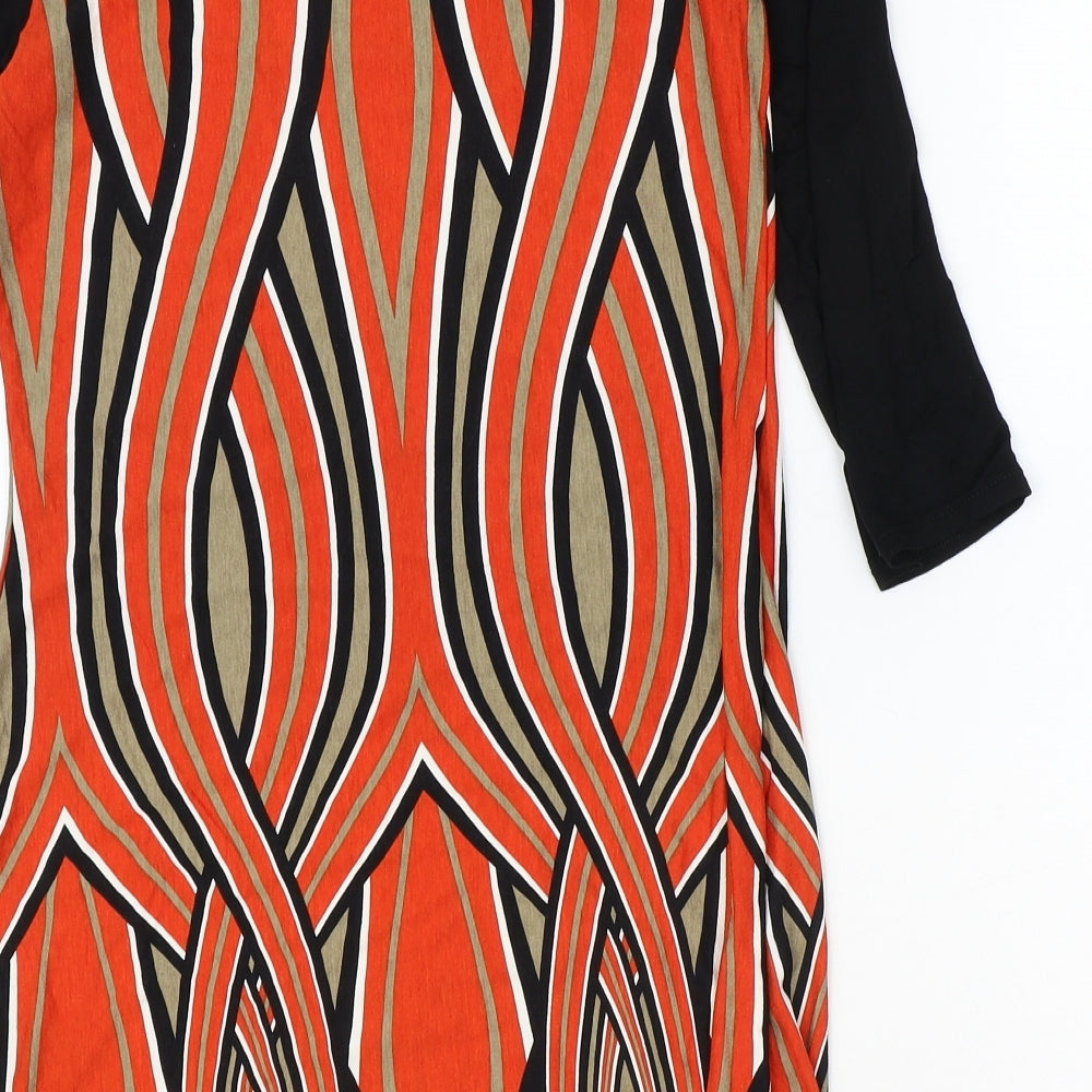 Principles Womens Orange Geometric Viscose A-Line Size 12 Boat Neck Pullover