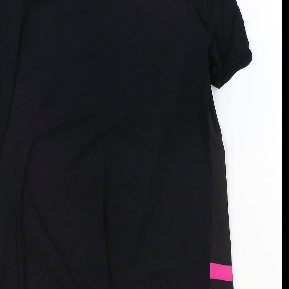Preen Womens Black Floral Polyester Basic T-Shirt Size 10 Round Neck