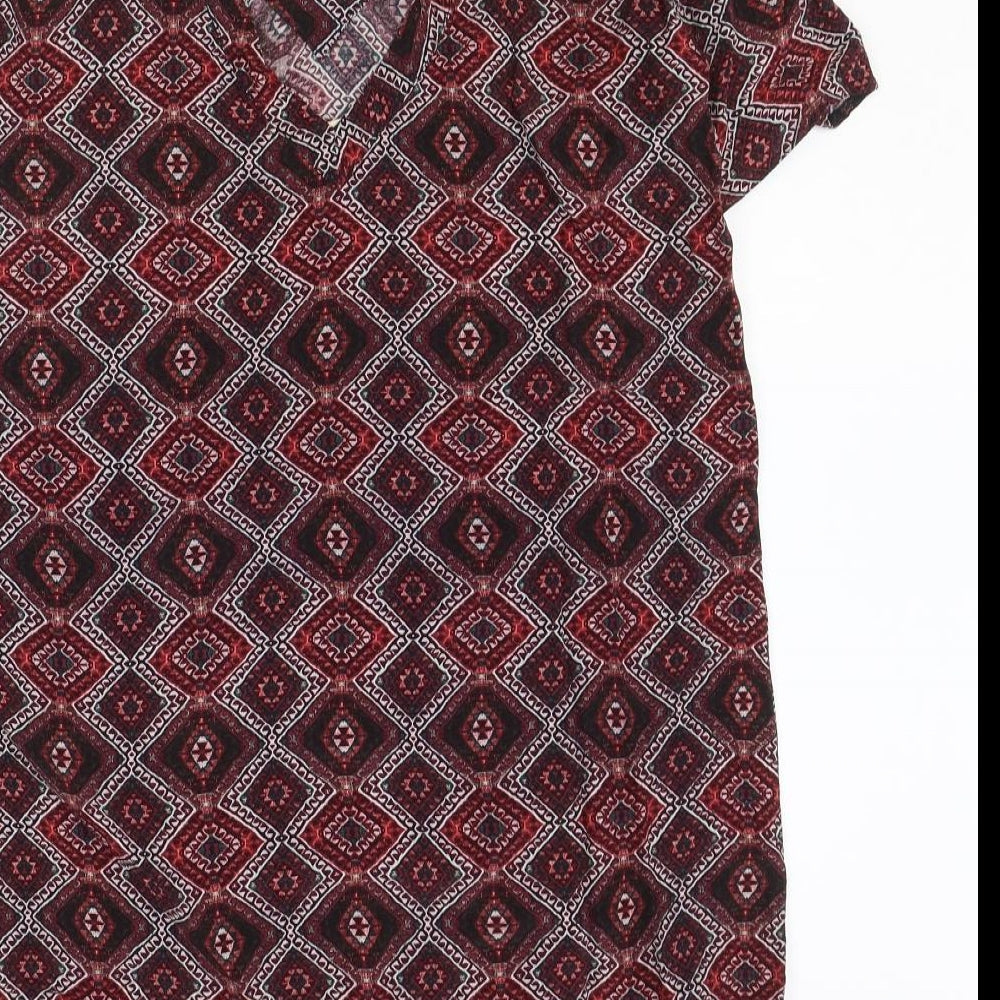 & Other Stories Womens Red Geometric Viscose Shift Size XS V-Neck Pullover