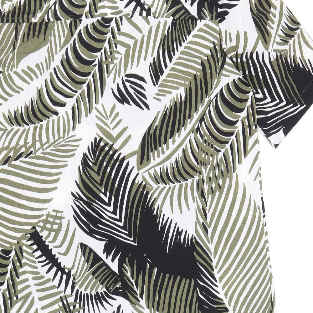 Topshop Womens Multicoloured Geometric Polyester Shirt Dress Size 8 Collared Button - Leaf Print