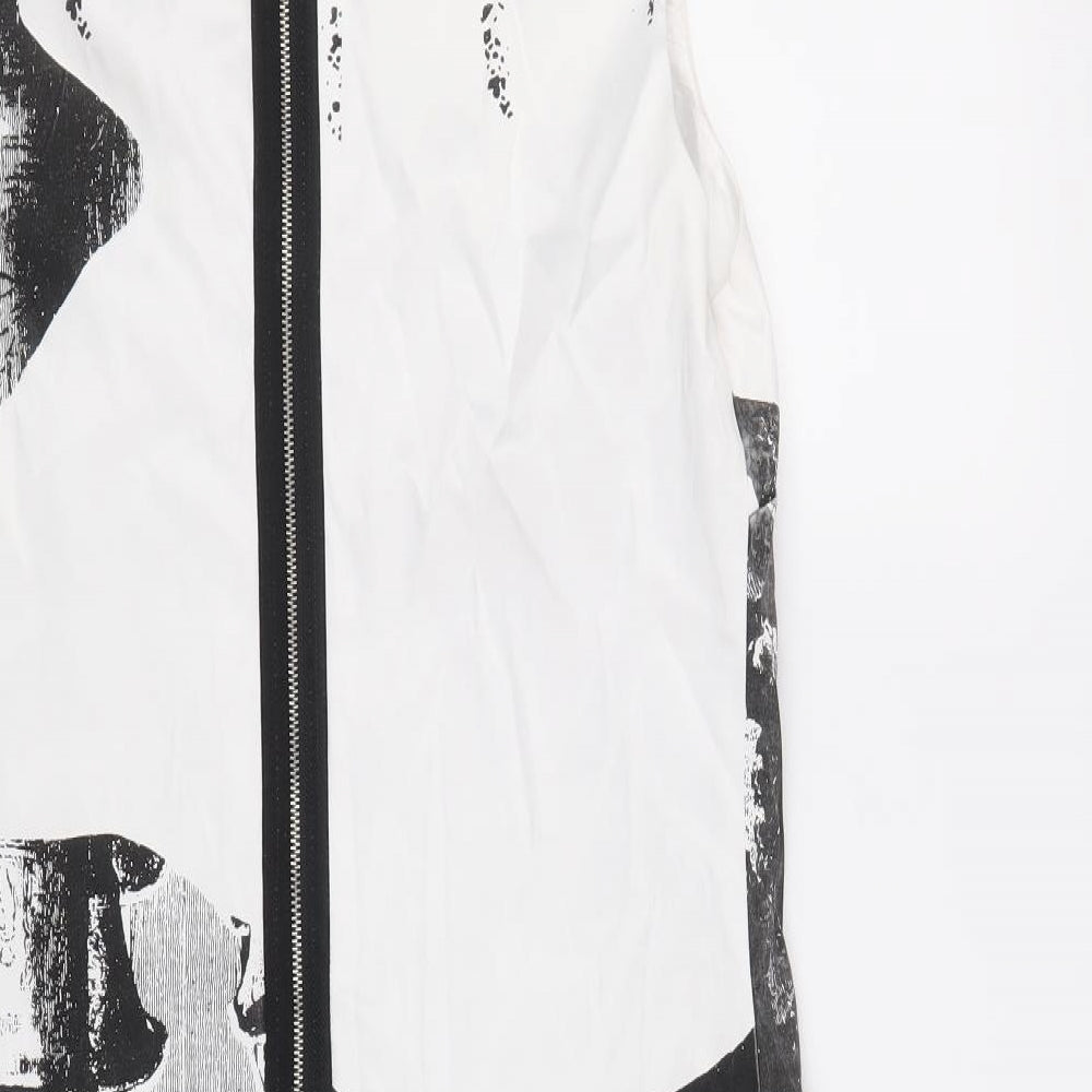 Sweet Miss Womens White Geometric Cotton Shift Size S Scoop Neck Zip - Ruins Print
