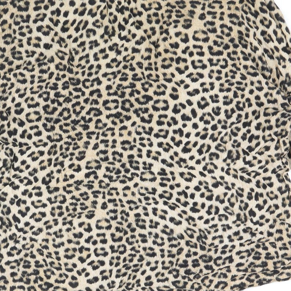 Zara Womens Brown Animal Print Viscose Basic Blouse Size S Collared - Leopard Pattern