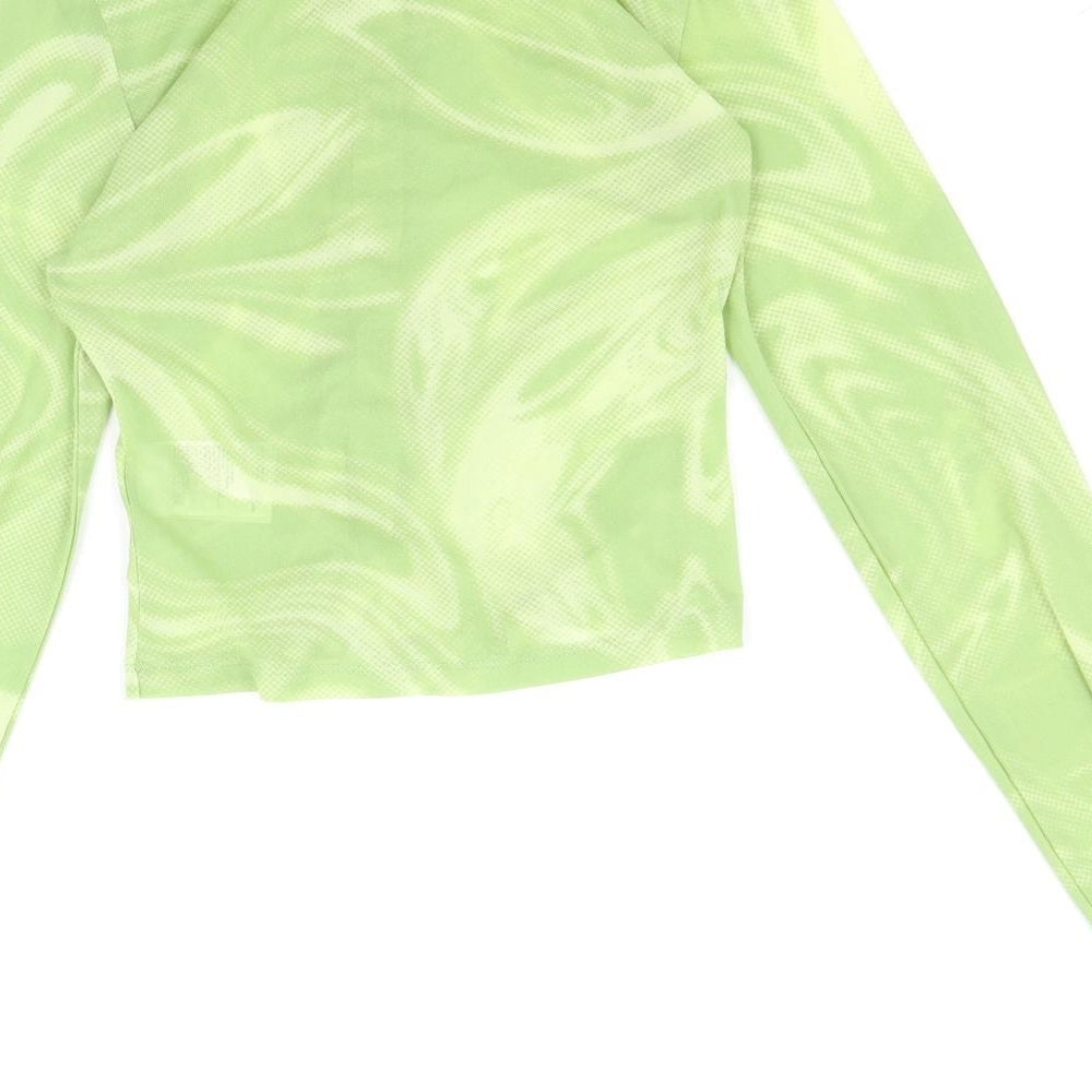 Divided by H&M Womens Green Geometric Polyester Basic Button-Up Size XS Collared