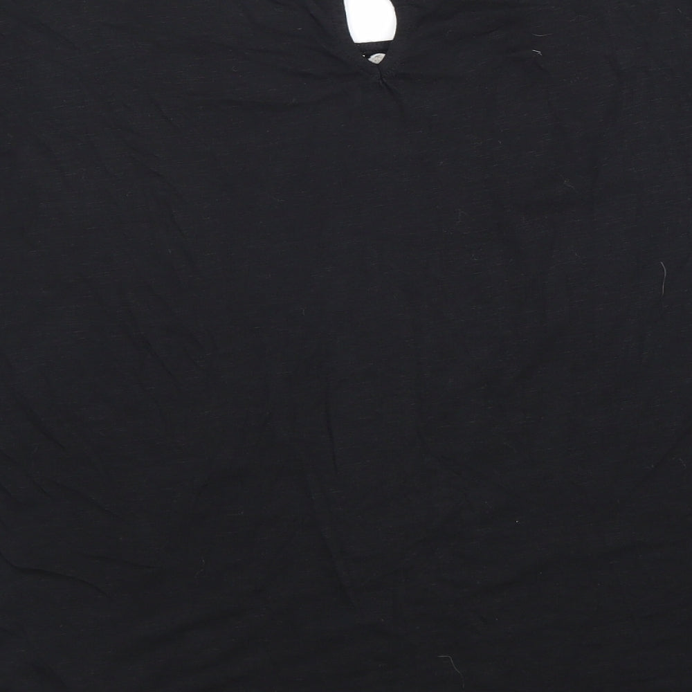 New Look Womens Black Geometric Cotton Basic Blouse Size 12 Round Neck