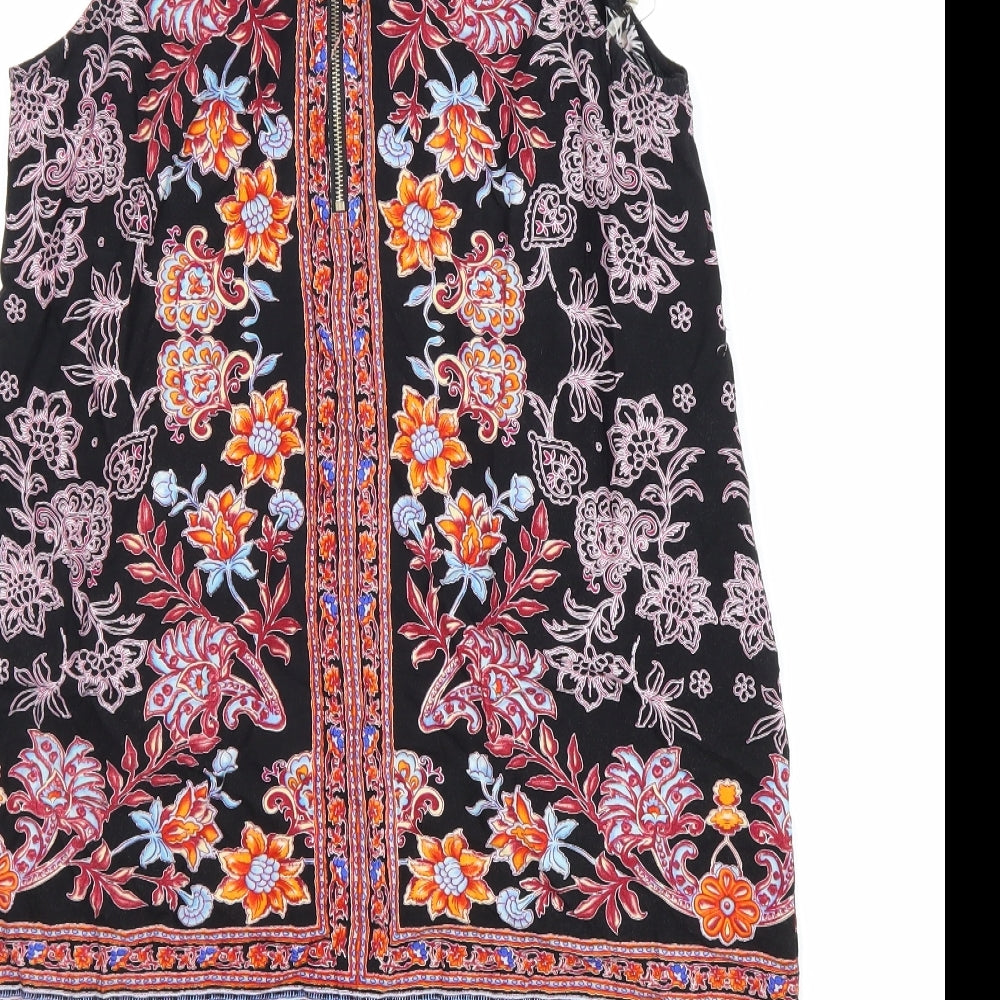 IZABEL Womens Multicoloured Geometric Viscose A-Line Size 12 Round Neck Zip