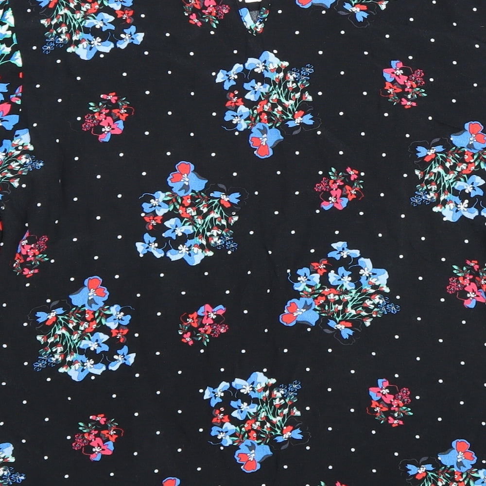 Marks & Spencer Womens Black Floral Viscose Basic Blouse Size 8 Boat Neck