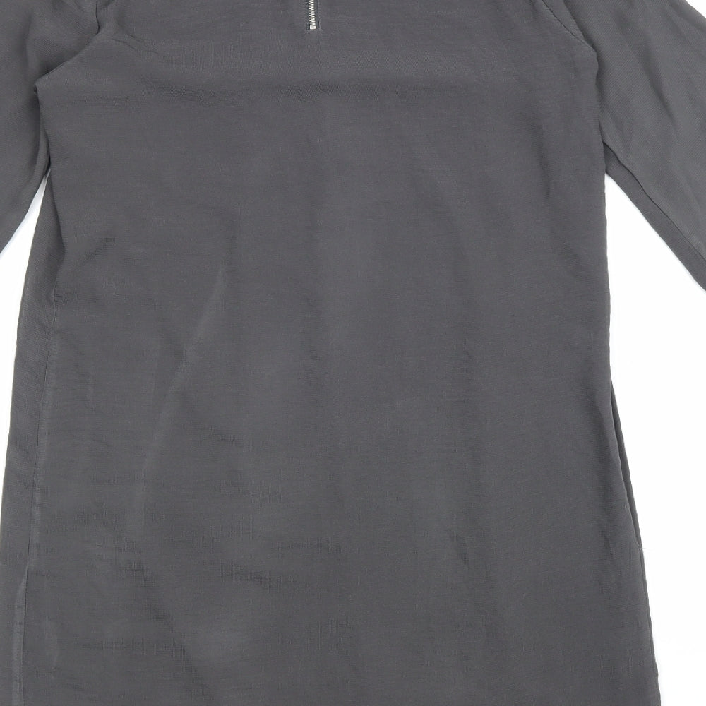 H&M Womens Grey Polyester A-Line Size 10 Round Neck Zip